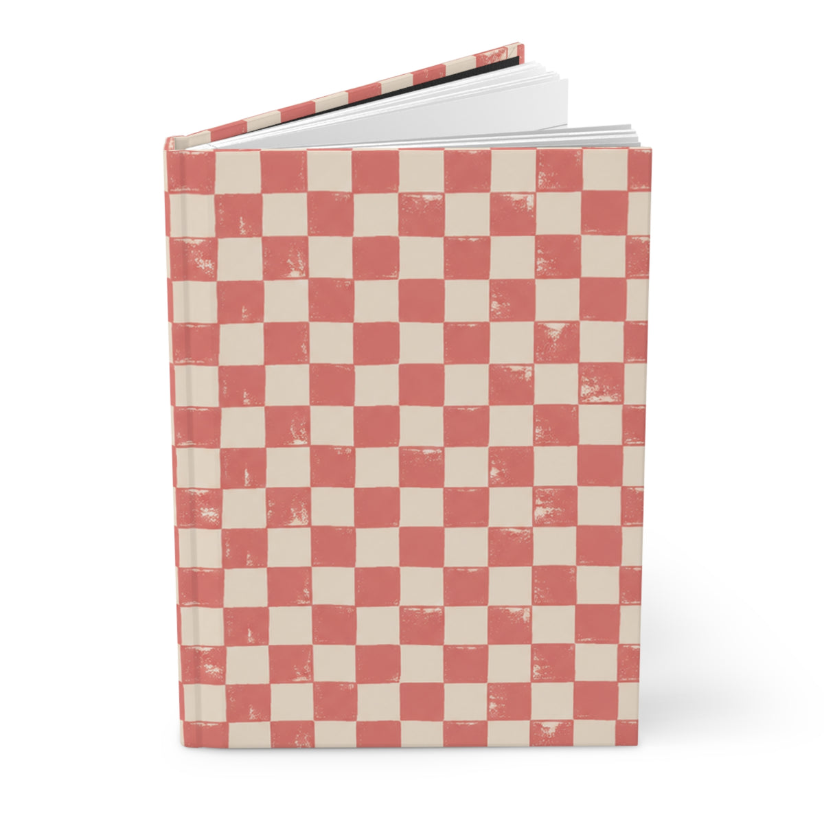Coral Check Hardcover Journal – Lined Checkerboard Notebook