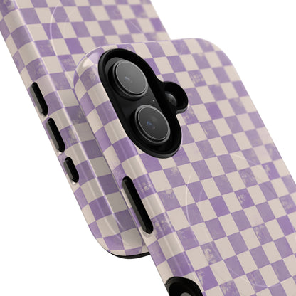 Lavender Check Magnetic Protective Phone Case – Tough Dual-Layer Cover