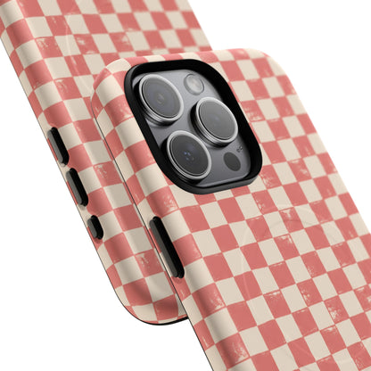 Coral Check Magnetic Protective Phone Case – Tough Dual-Layer Cover