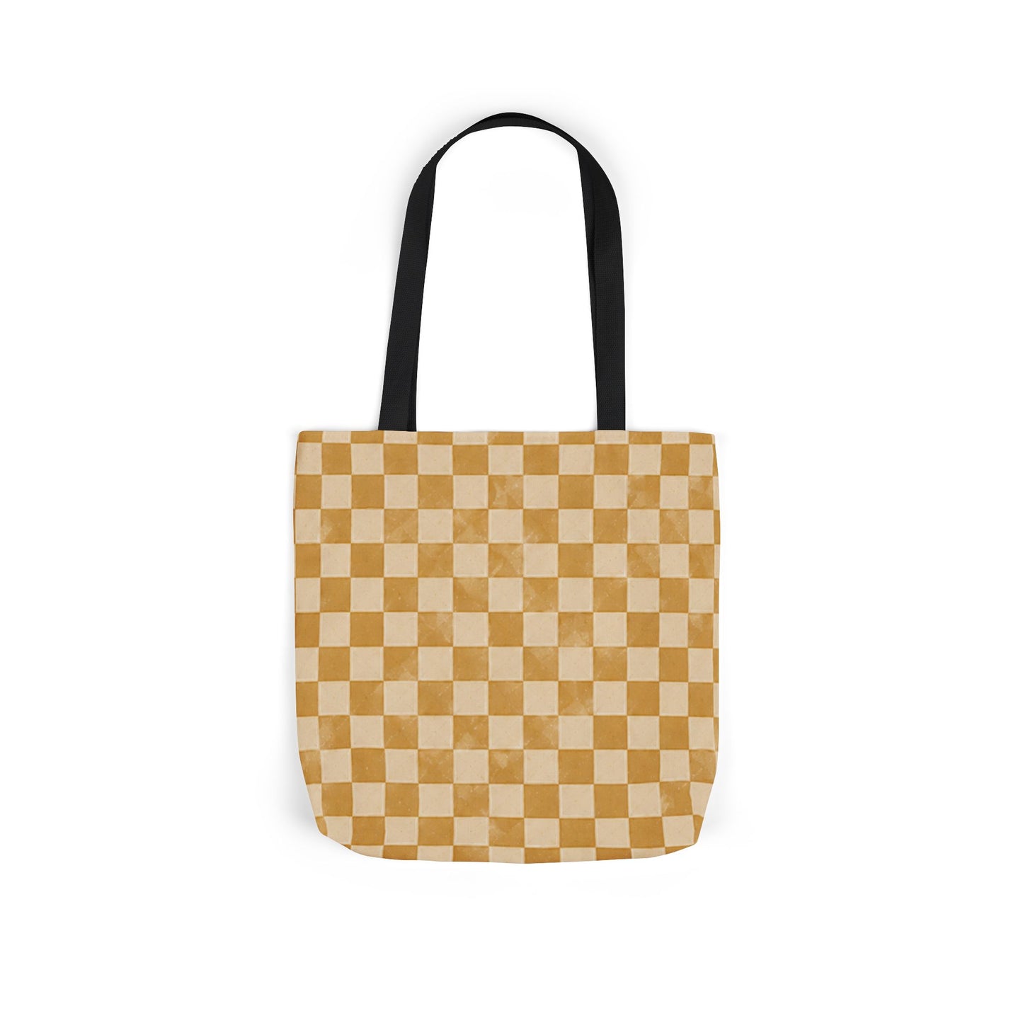 Golden Check Tote Bag - Mustard Checkerboard Canvas Bag - Retro Market Tote - Everyday Shopping Bag