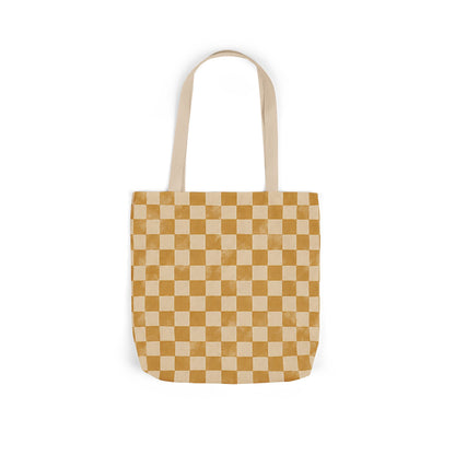 Golden Check Tote Bag - Mustard Checkerboard Canvas Bag - Retro Market Tote - Everyday Shopping Bag