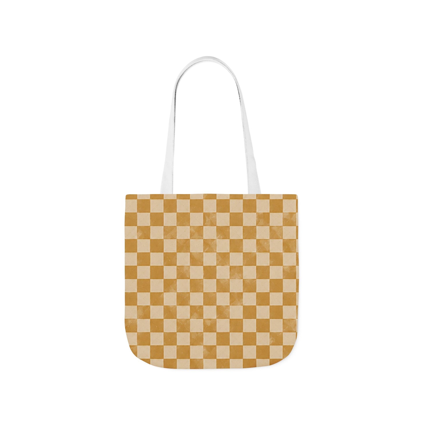 Golden Check Tote Bag - Mustard Checkerboard Canvas Bag - Retro Market Tote - Everyday Shopping Bag