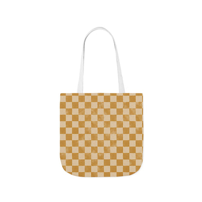 Golden Check Tote Bag - Mustard Checkerboard Canvas Bag - Retro Market Tote - Everyday Shopping Bag
