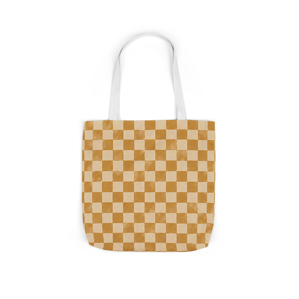 Golden Check Tote Bag - Mustard Checkerboard Canvas Bag - Retro Market Tote - Everyday Shopping Bag