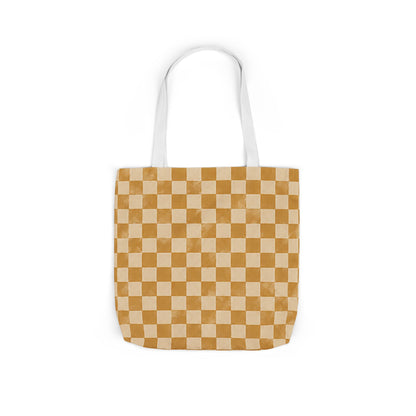 Golden Check Tote Bag - Mustard Checkerboard Canvas Bag - Retro Market Tote - Everyday Shopping Bag