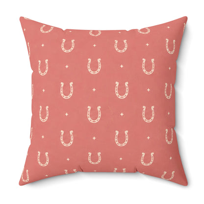 Lucky Blush Pillow - Pink Horseshoe Throw Pillow - Western Decorative Cushion - Cowgirl Boho Home Decor