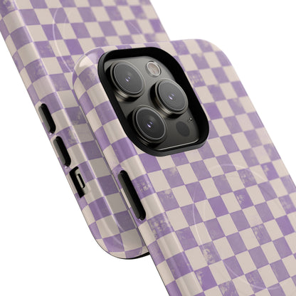 Lavender Check Magnetic Protective Phone Case – Tough Dual-Layer Cover