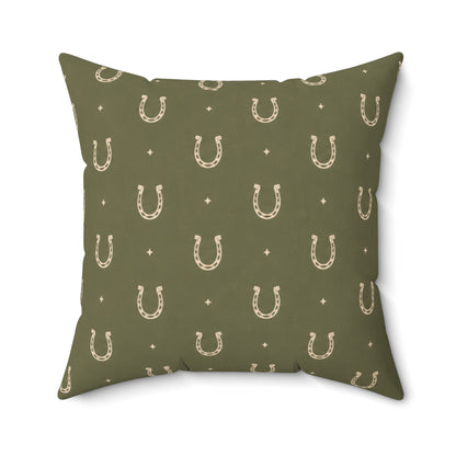 Lucky Olive Horseshoe Throw Pillow – Western Boho Decorative Cushion
