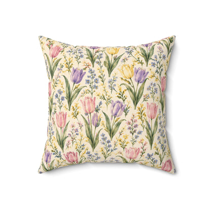 Tulip Whispers Pillow - Pastel Tulip Throw Pillow - Floral Decorative Cushion - Cottage Garden Decor