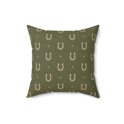 Lucky Olive Horseshoe Throw Pillow – Western Boho Decorative Cushion