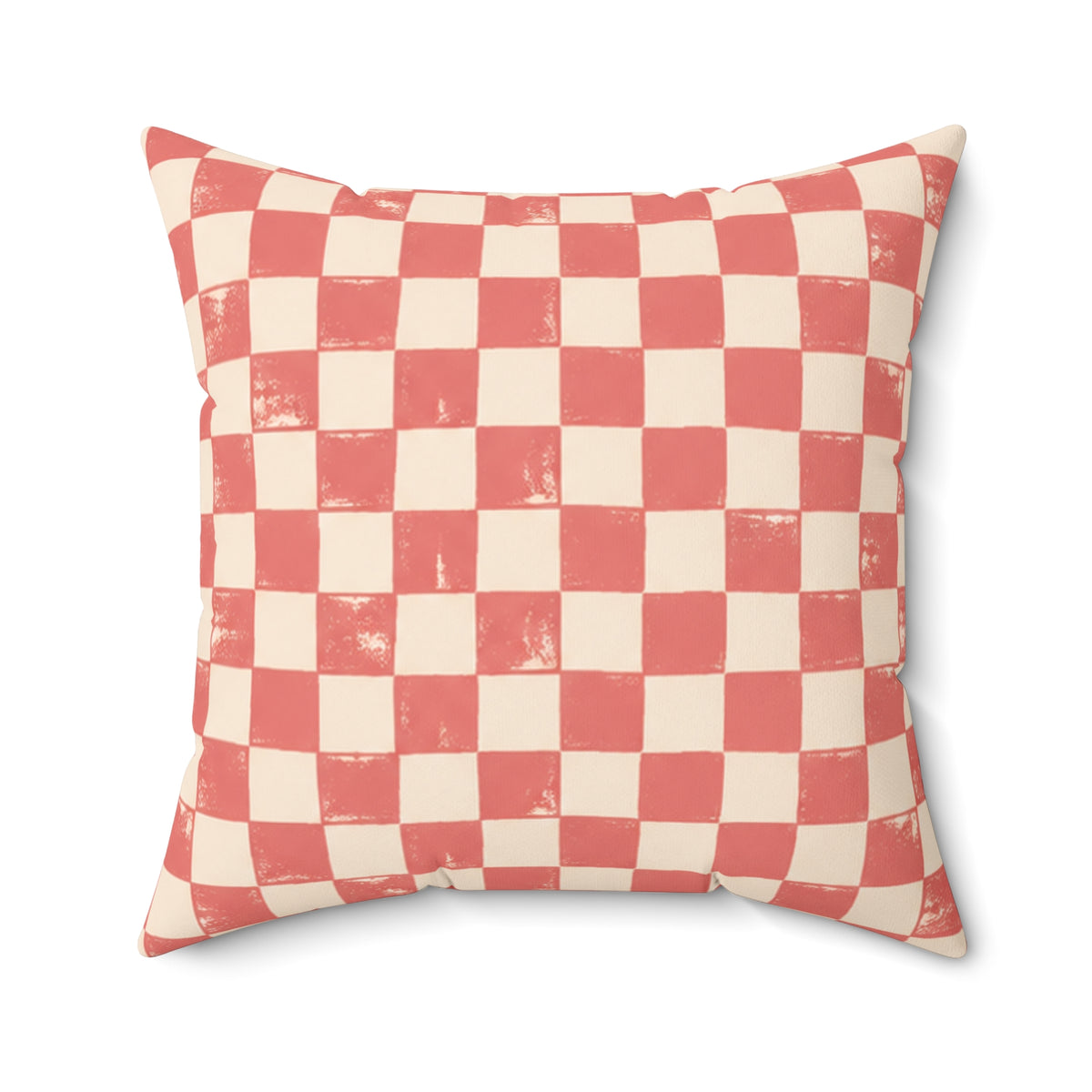 Coral Check Pillow - Pink Checkerboard Throw Pillow - Retro Decorative Cushion - Colorful Home Decor