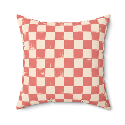 Coral Check Pillow - Pink Checkerboard Throw Pillow - Retro Decorative Cushion - Colorful Home Decor