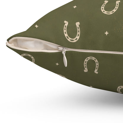 Lucky Olive Horseshoe Throw Pillow – Western Boho Decorative Cushion