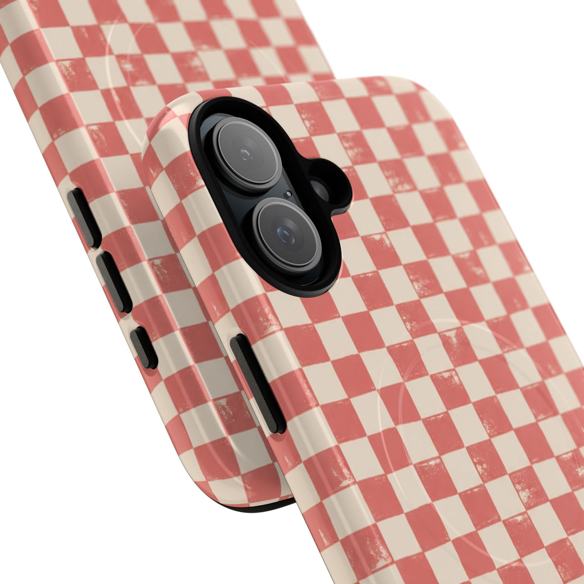 Coral Check Magnetic Protective Phone Case – Tough Dual-Layer Cover