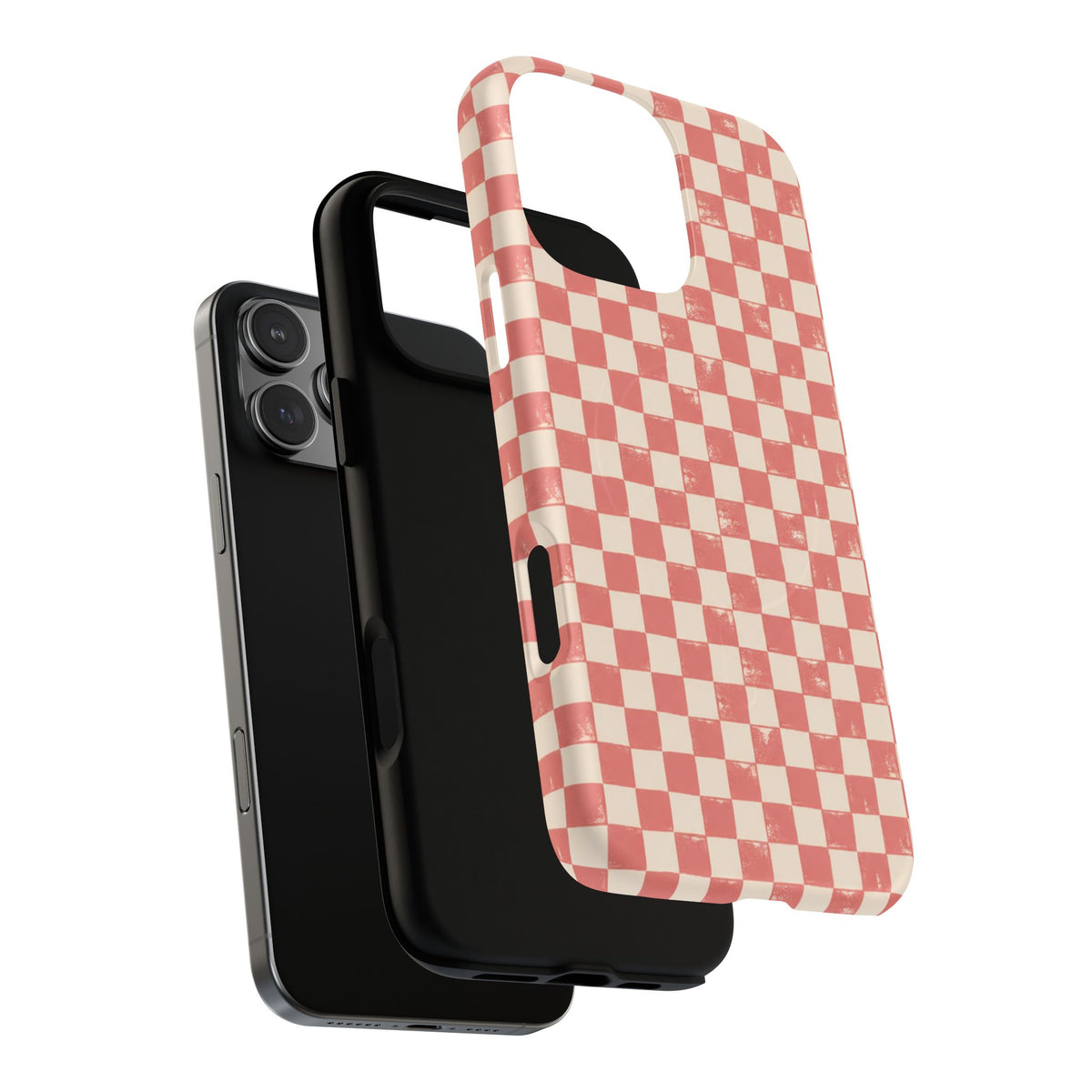 Coral Check Magnetic Protective Phone Case – Tough Dual-Layer Cover