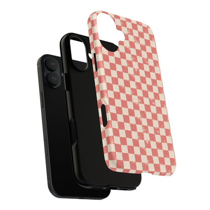 Coral Check Magnetic Protective Phone Case – Tough Dual-Layer Cover