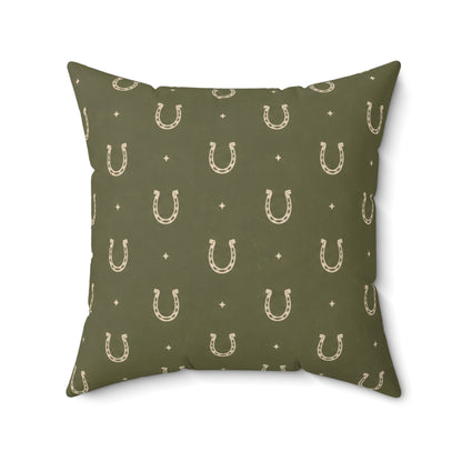 Lucky Olive Horseshoe Throw Pillow – Western Boho Decorative Cushion