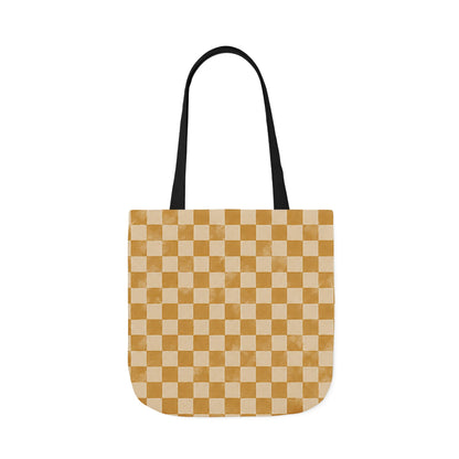 Golden Check Tote Bag - Mustard Checkerboard Canvas Bag - Retro Market Tote - Everyday Shopping Bag