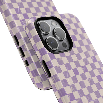 Lavender Check Magnetic Protective Phone Case – Tough Dual-Layer Cover