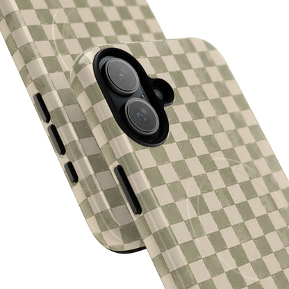 Sage Check Magnetic Protective Phone Case – Tough Dual-Layer Cover