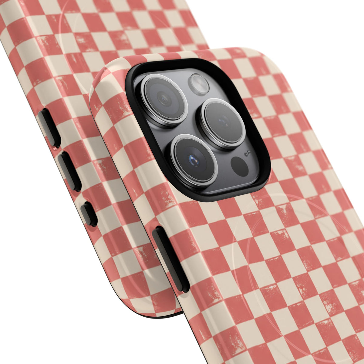 Coral Check Magnetic Protective Phone Case – Tough Dual-Layer Cover