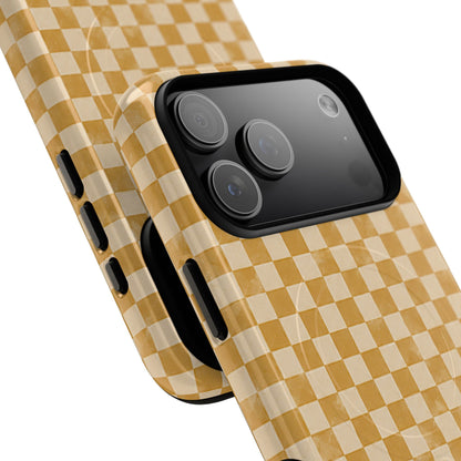 Golden Check Magnetic Protective Phone Case – Tough Dual-Layer Cover