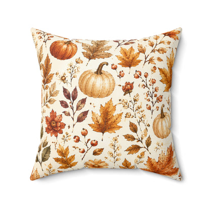 Autumn Harvest Decorative Throw Pillow – Watercolor Pumpkins & Fall Leaves