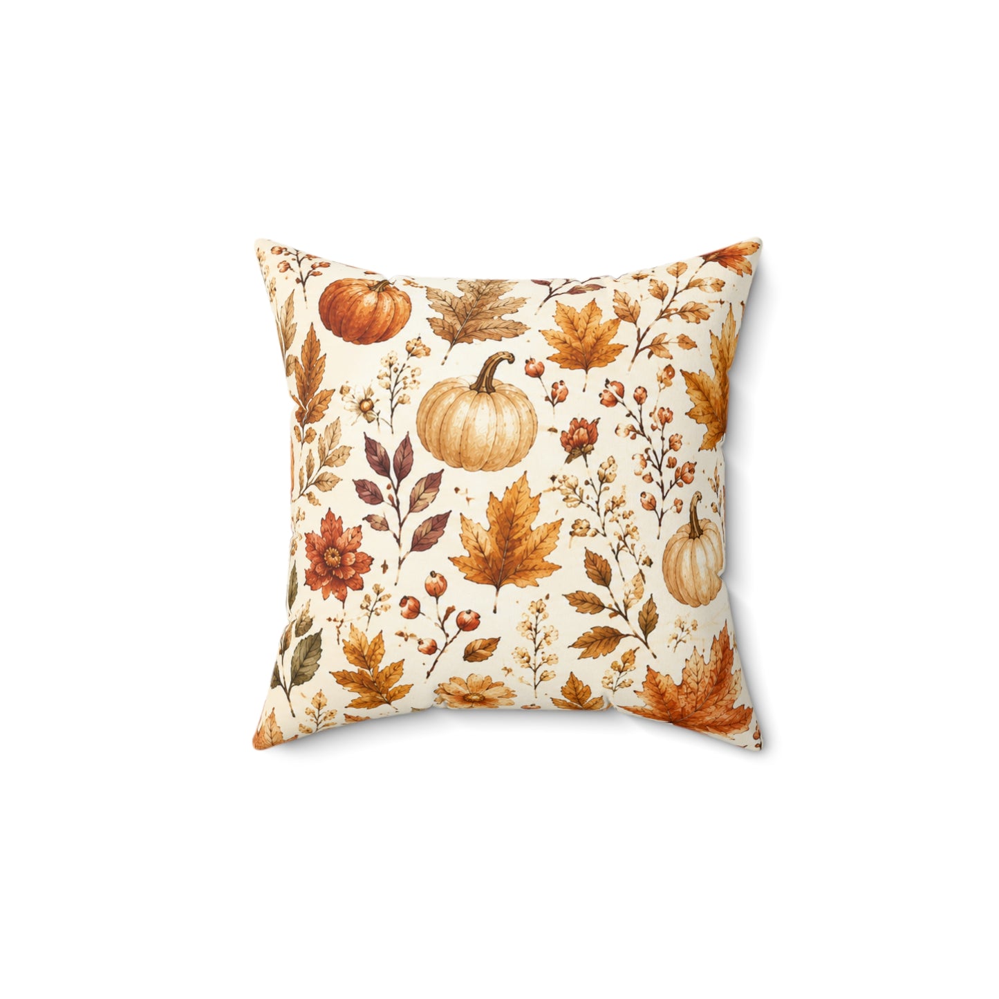 Autumn Harvest Decorative Throw Pillow – Watercolor Pumpkins & Fall Leaves