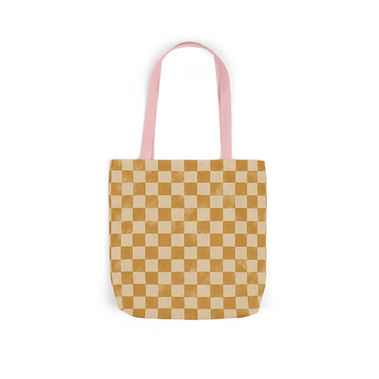 Golden Check Tote Bag - Mustard Checkerboard Canvas Bag - Retro Market Tote - Everyday Shopping Bag