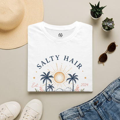 Salty Hair Sunny Days T-Shirt, Coastal Beach Graphic Tee, Summer Vacation Shirt, Surf & Ocean Lover Gift, Tropical Palm Tree Tee