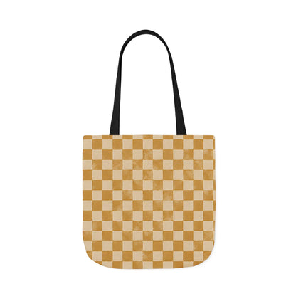 Golden Check Tote Bag - Mustard Checkerboard Canvas Bag - Retro Market Tote - Everyday Shopping Bag