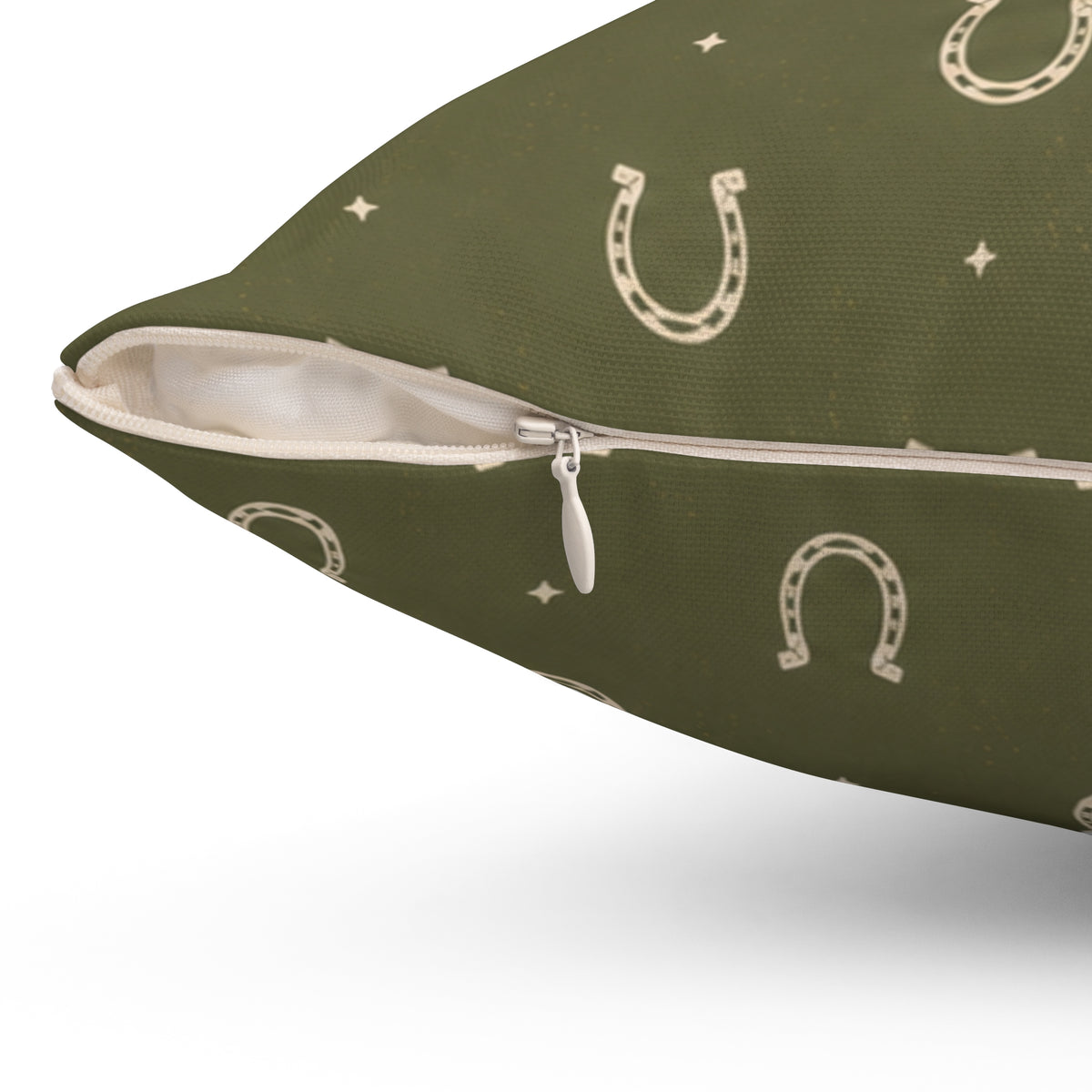 Lucky Olive Horseshoe Throw Pillow – Western Boho Decorative Cushion