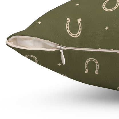 Lucky Olive Horseshoe Throw Pillow – Western Boho Decorative Cushion