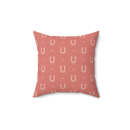 Lucky Blush Pillow - Pink Horseshoe Throw Pillow - Western Decorative Cushion - Cowgirl Boho Home Decor