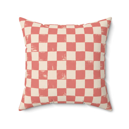 Coral Check Pillow - Pink Checkerboard Throw Pillow - Retro Decorative Cushion - Colorful Home Decor