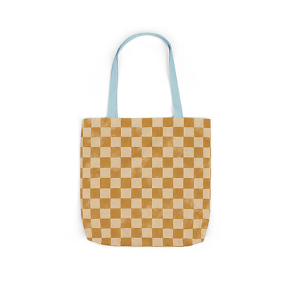 Golden Check Tote Bag - Mustard Checkerboard Canvas Bag - Retro Market Tote - Everyday Shopping Bag