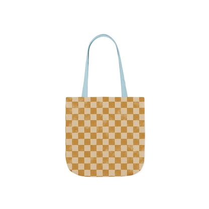 Golden Check Tote Bag - Mustard Checkerboard Canvas Bag - Retro Market Tote - Everyday Shopping Bag