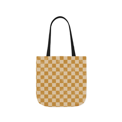 Golden Check Tote Bag - Mustard Checkerboard Canvas Bag - Retro Market Tote - Everyday Shopping Bag