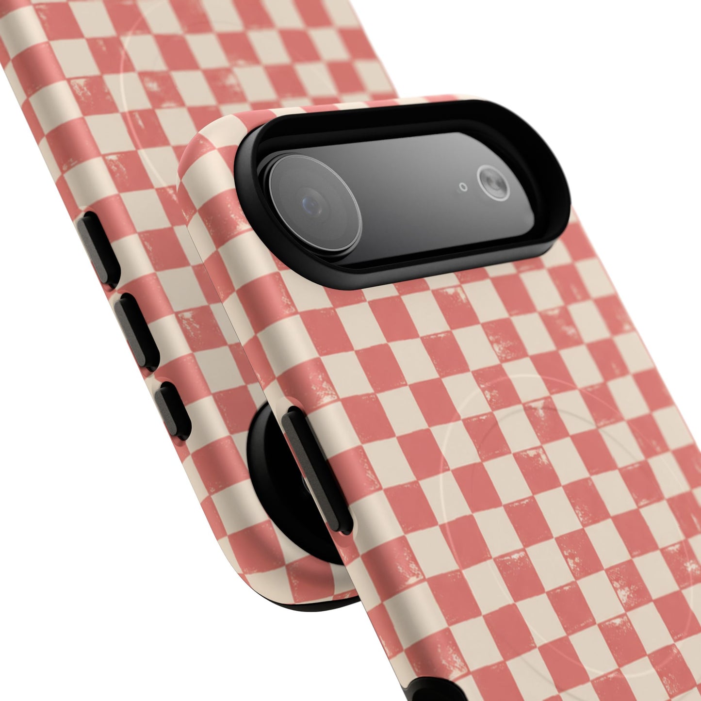 Coral Check Magnetic Protective Phone Case – Tough Dual-Layer Cover