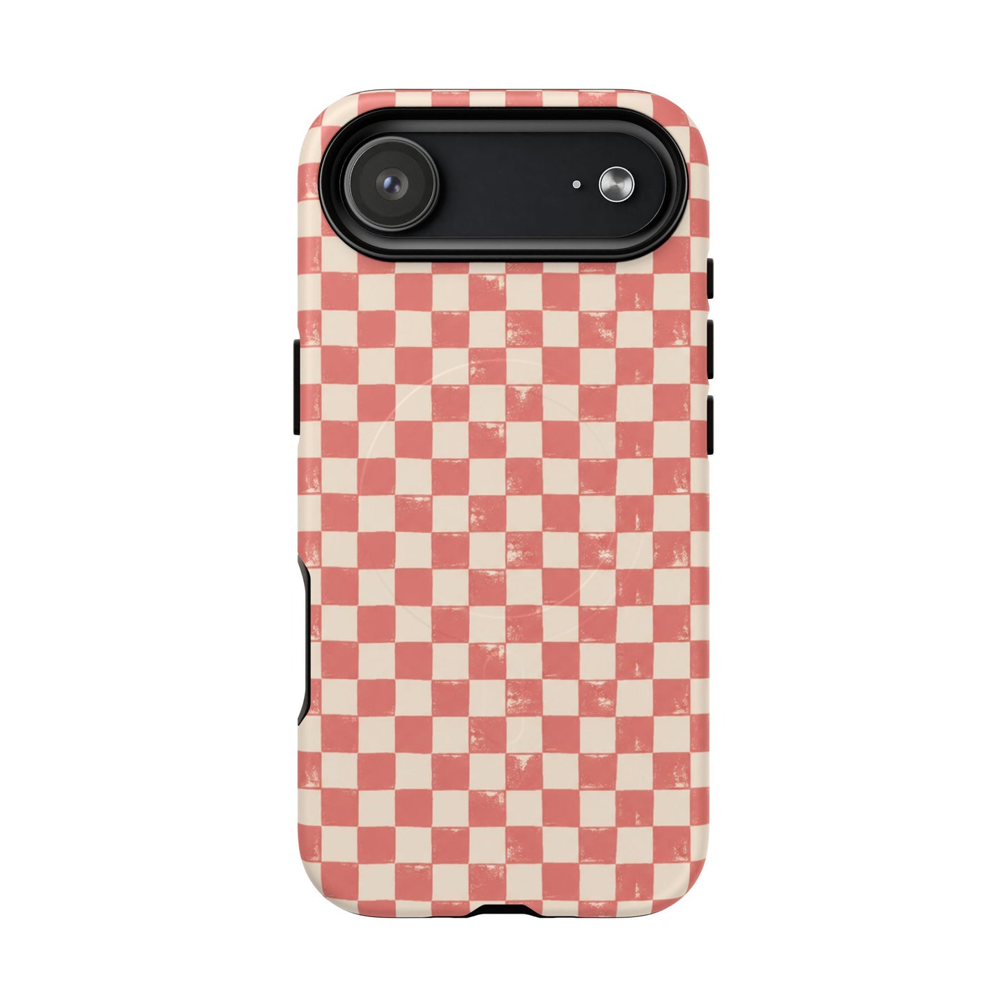 Coral Check Magnetic Protective Phone Case – Tough Dual-Layer Cover