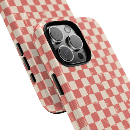 Coral Check Magnetic Protective Phone Case – Tough Dual-Layer Cover