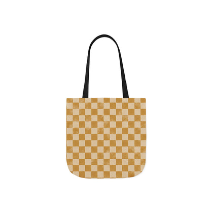 Golden Check Tote Bag - Mustard Checkerboard Canvas Bag - Retro Market Tote - Everyday Shopping Bag