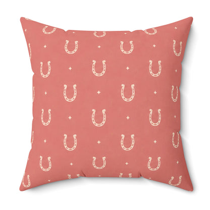 Lucky Blush Pillow - Pink Horseshoe Throw Pillow - Western Decorative Cushion - Cowgirl Boho Home Decor