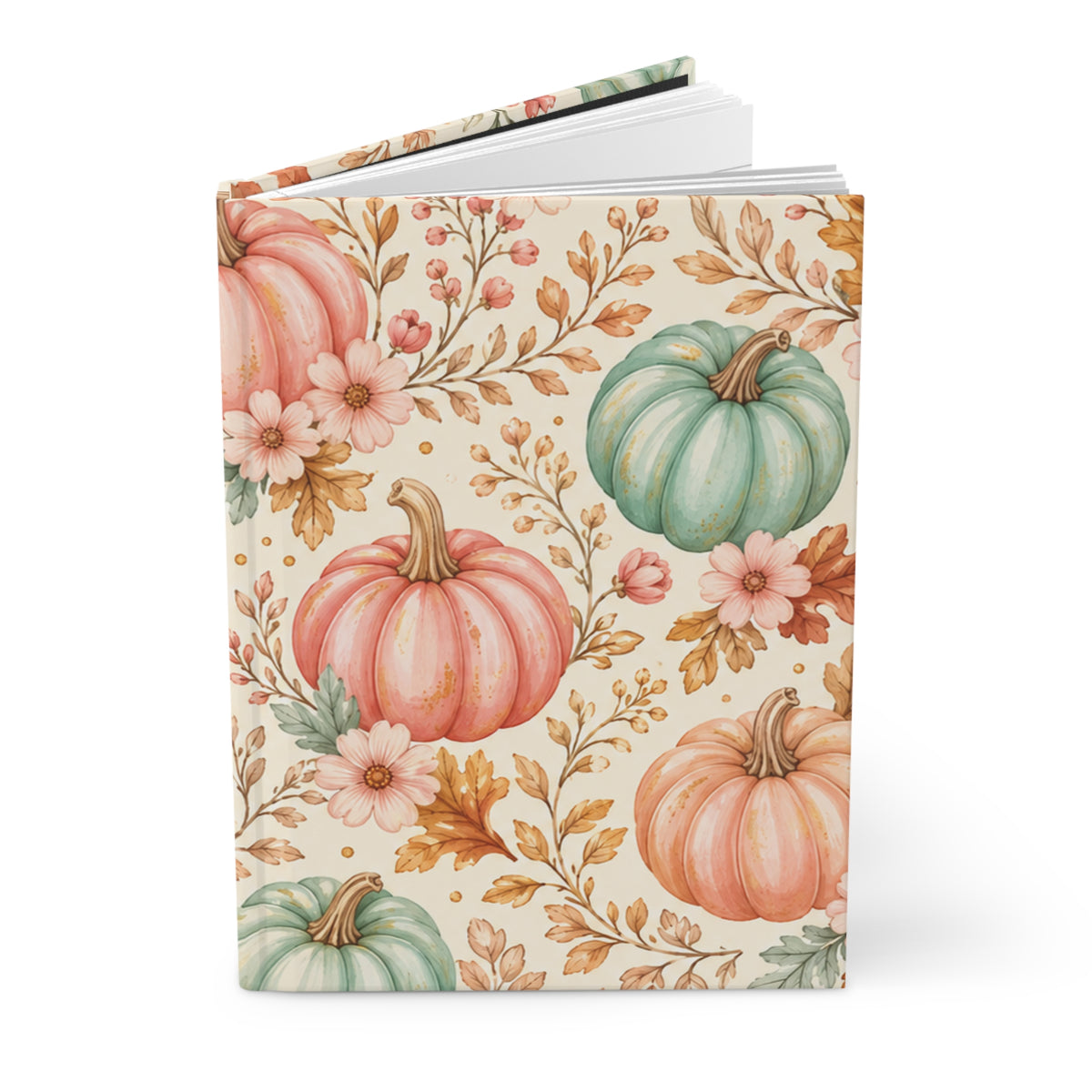 Blush Harvest Hardcover Journal – Lined Pumpkin Floral Notebook