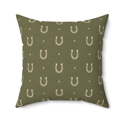 Lucky Olive Horseshoe Throw Pillow – Western Boho Decorative Cushion