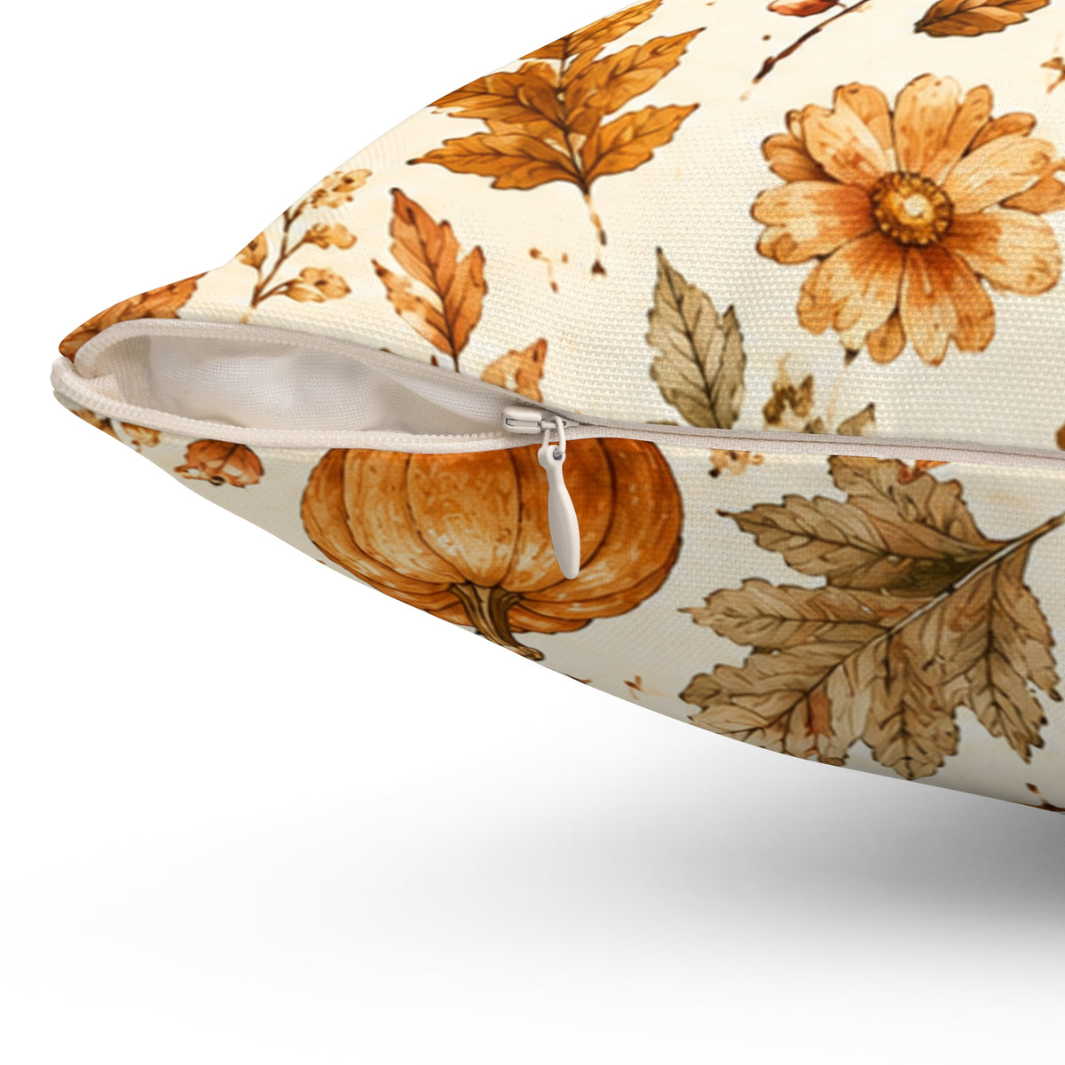 Autumn Harvest Decorative Throw Pillow – Watercolor Pumpkins & Fall Leaves