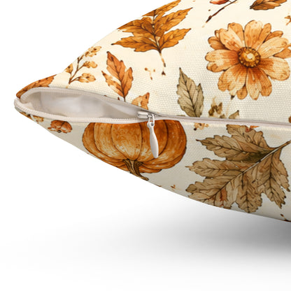 Autumn Harvest Decorative Throw Pillow – Watercolor Pumpkins & Fall Leaves