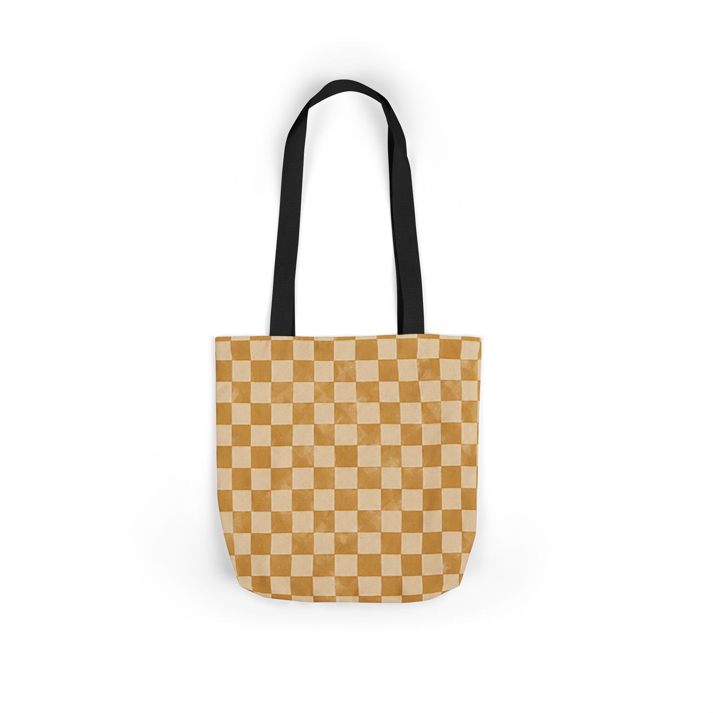 Golden Check Tote Bag - Mustard Checkerboard Canvas Bag - Retro Market Tote - Everyday Shopping Bag