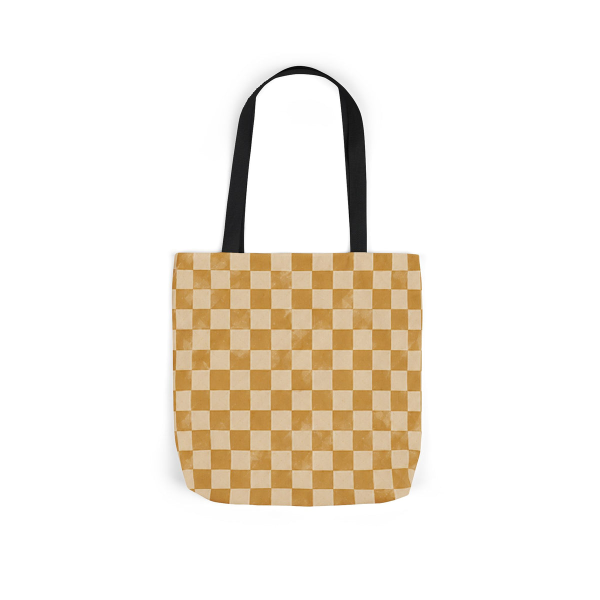 Golden Check Tote Bag - Mustard Checkerboard Canvas Bag - Retro Market Tote - Everyday Shopping Bag