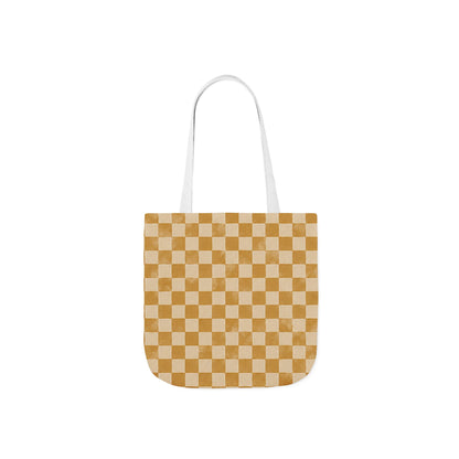 Golden Check Tote Bag - Mustard Checkerboard Canvas Bag - Retro Market Tote - Everyday Shopping Bag